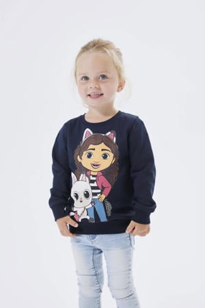 sweater Gabby Cats NMFNESS met printopdruk donkerblauw/meerkleurig