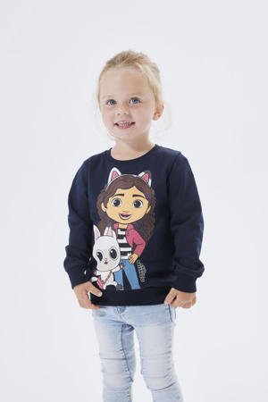 sweater Gabby Cats NMFNESS met printopdruk donkerblauw/meerkleurig