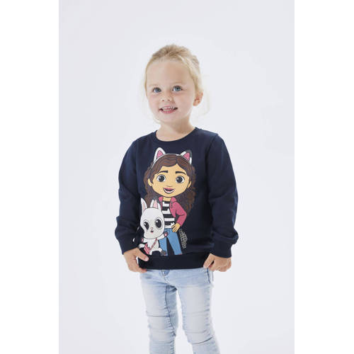 name it MINI sweater Gabby Cats NMFNESS met printopdruk donkerblauw meerkleurig 92