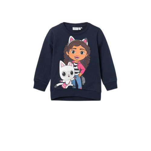 NAME IT MINI sweater Gabby Cats NMFNESS met printopdruk donkerblauw/meerkleurig