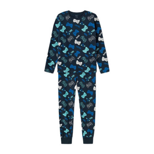 NAME IT KIDS pyjama NKMNIGHTSET donkerblauw Jongens Stretchkatoen Ronde hals - 110/116