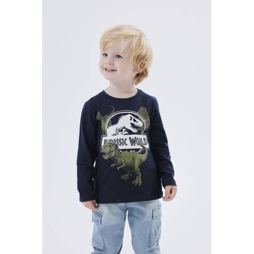 name it MINI longsleeve NMMNIJAL met katoen donkerblauw wit groen Printopdruk 92