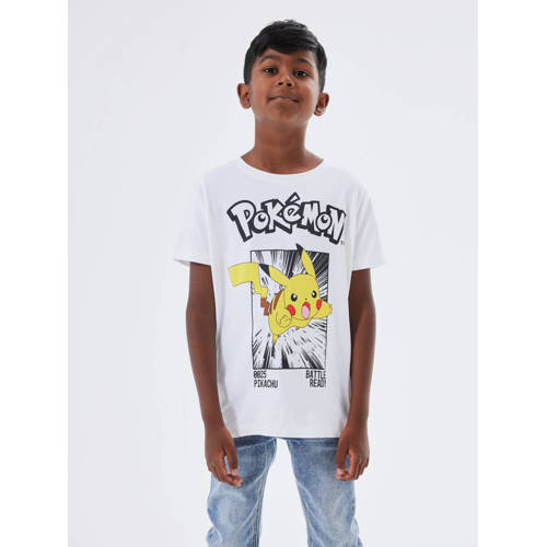 Name it KIDS T-shirt NKMNOISI met Pokemon printopdruk wit geel zwart Katoen Ronde hals 122 128
