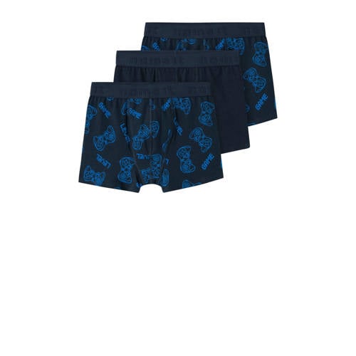 NAME IT KIDS boxershort - set van 3 donkerblauw Jongens Stretchkatoen All over print