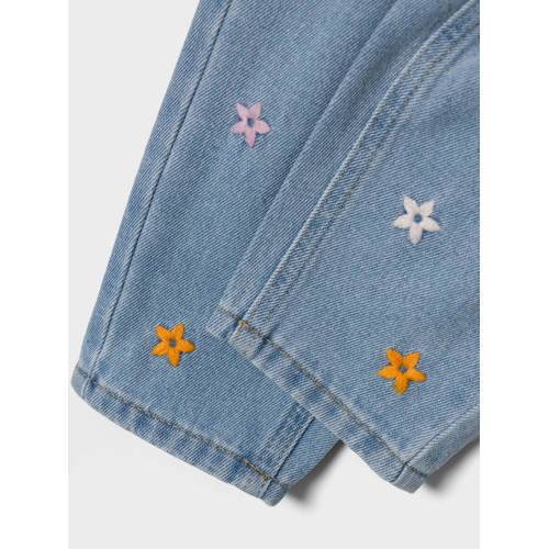 name it MINI gebloemde mom jeans NMFBELLA light blue denim Blauw Meisjes Katoen 80