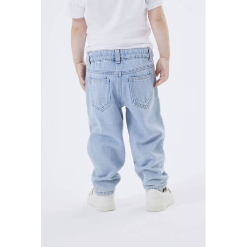 name it MINI gebloemde mom jeans NMFBELLA light blue denim Blauw Meisjes Katoen 80