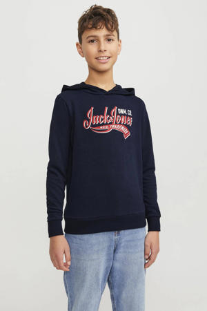 hoodie JJELOGO  met tekst donkerblauw/rood