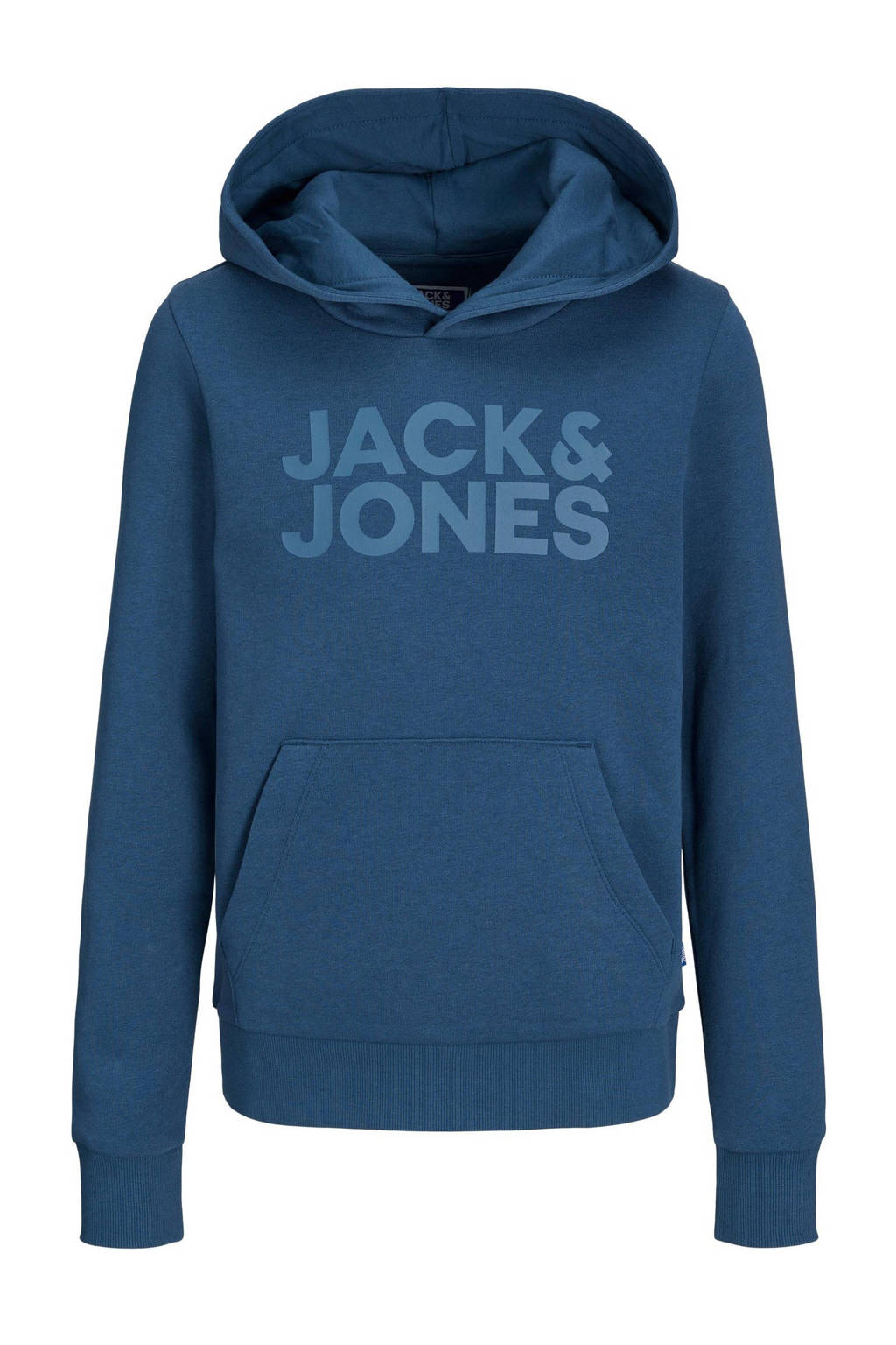 JACK JONES JUNIOR hoodie JJECORP met tekst petrol blauw