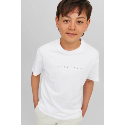 JACK & JONES JUNIOR T-shirt JJESTAR met tekst wit Jongens Katoen Ronde hals