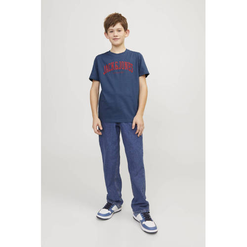 jack & jones JUNIOR T-shirt JJEJOSH met tekst blauw Jongens Katoen Ronde hals 116