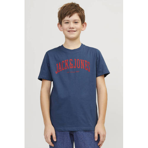 jack & jones JUNIOR T-shirt JJEJOSH met tekst blauw Jongens Katoen Ronde hals 116