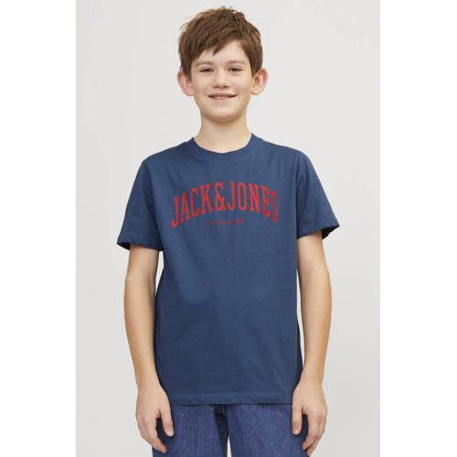 Jack & jones JUNIOR T-shirt JJEJOSH met tekst blauw Jongens Katoen Ronde hals 116