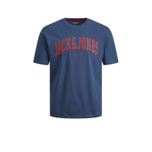 JACK & JONES JUNIOR T-shirt JJEJOSH met tekst blauw Jongens Katoen Ronde hals