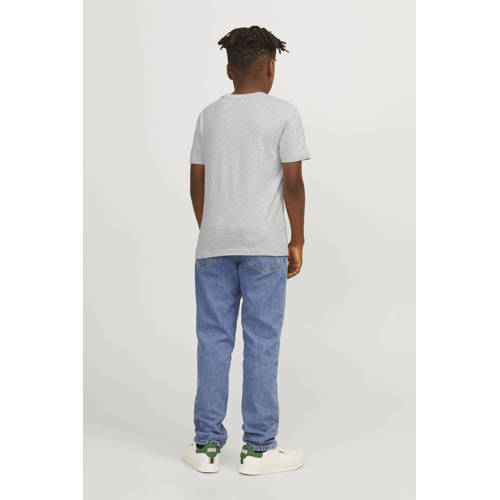 jack & jones JUNIOR T-shirt JJEJOSH met tekst grijs Jongens Katoen Ronde hals 116