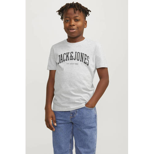 jack & jones JUNIOR T-shirt JJEJOSH met tekst grijs Jongens Katoen Ronde hals 116