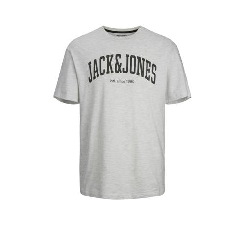JACK & JONES JUNIOR T-shirt JJEJOSH met tekst grijs Jongens Katoen Ronde hals - 116