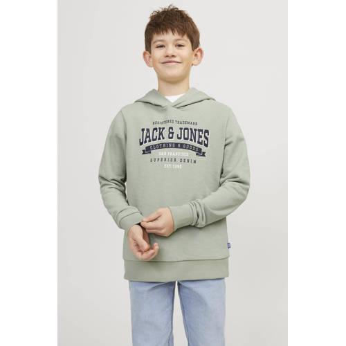 jack & jones JUNIOR hoodie JJELOGO met tekst pistache groen Sweater Tekst 128