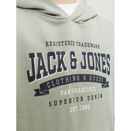 jack & jones JUNIOR hoodie JJELOGO met tekst pistache groen Sweater Tekst 128