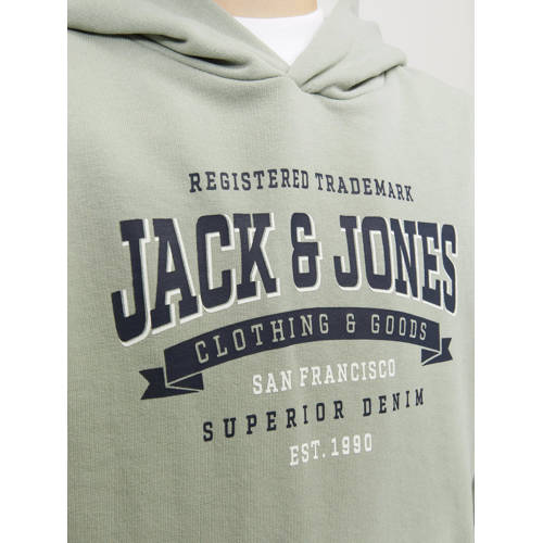 Jack & jones JUNIOR hoodie JJELOGO met tekst pistache groen Sweater Tekst 128