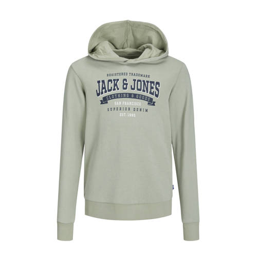 JACK & JONES JUNIOR hoodie JJELOGO met tekst pistache groen Sweater Tekst