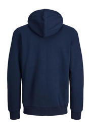 thumbnail: Donkerblauwe jongens JACK & JONES JUNIOR sweatvest van polyester met effen, lange mouwen, capuchon en ritssluiting