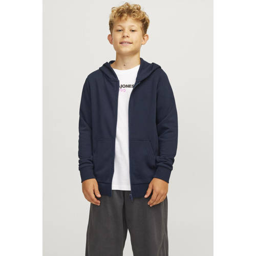 JACK & JONES JUNIOR sweatvest JJEBRADLEY donkerblauw Jongens Polyester Capuchon - maat 176 afbeelding