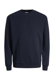 thumbnail: Donkerblauwe jongens JACK & JONES JUNIOR sweater met effen, lange mouwen, ronde hals en geribde boorden