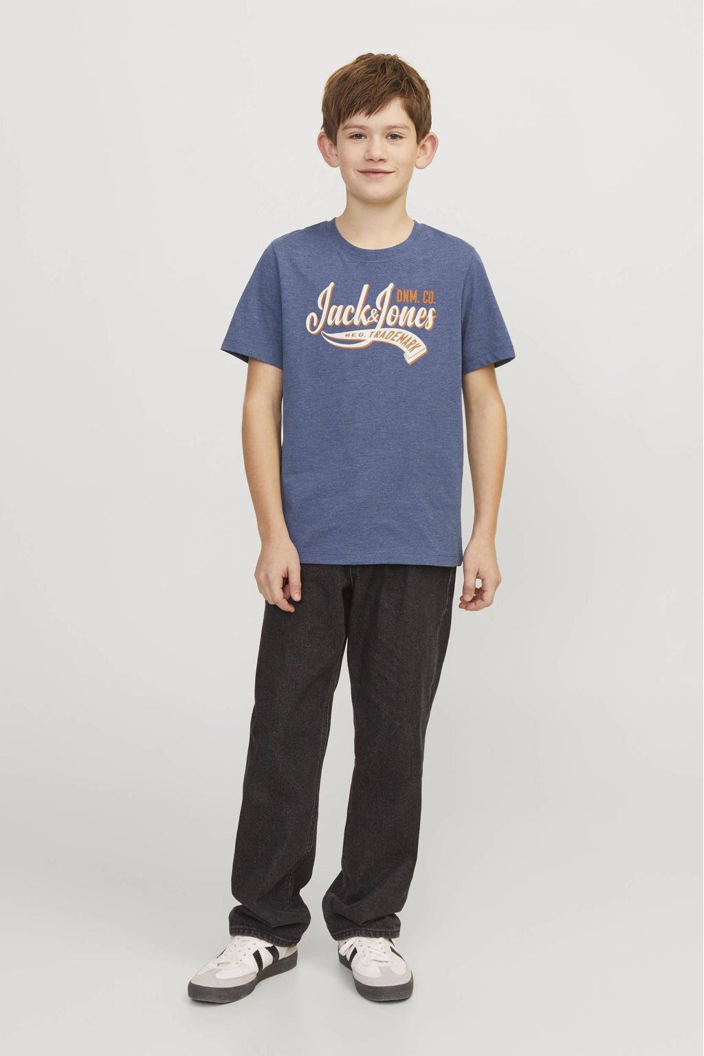 JACK & JONES JUNIOR T-shirt JJELOGO  van biologisch katoen blauw