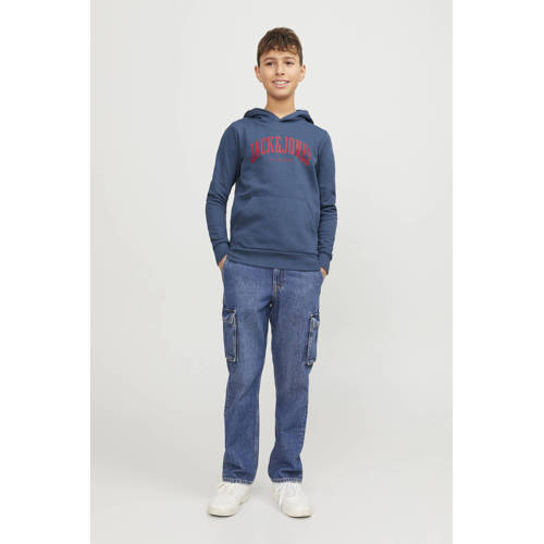 jack & jones JUNIOR hoodie JJEJOSH SWEAT HOOD SN JNR met tekst blauw rood Sweater 116