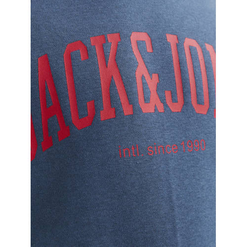 jack & jones JUNIOR hoodie JJEJOSH SWEAT HOOD SN JNR met tekst blauw rood Sweater 116