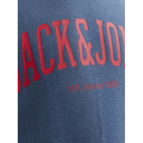 Jack & jones JUNIOR hoodie JJEJOSH SWEAT HOOD SN JNR met tekst blauw rood Sweater 116