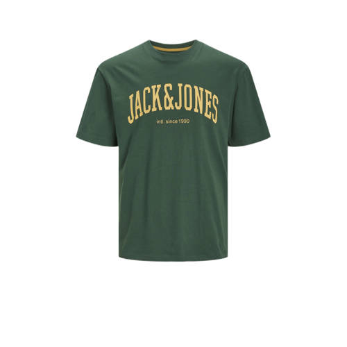 JACK & JONES JUNIOR T-shirt JJEJOSH met tekst donkergroen Jongens Katoen Ronde hals