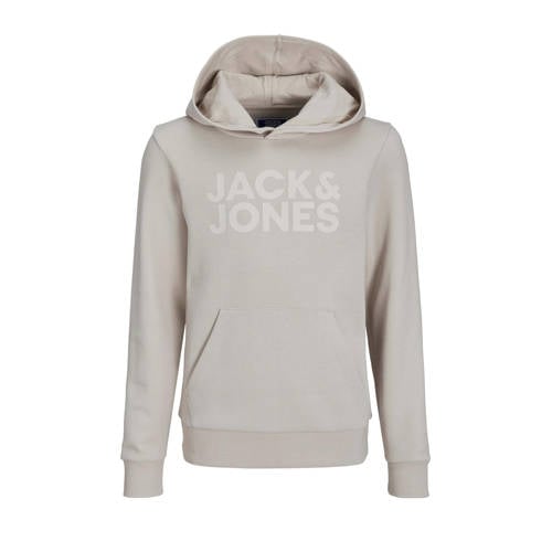 JACK & JONES JUNIOR hoodie JJECORP met tekst ecru Sweater Jongens Katoen Capuchon