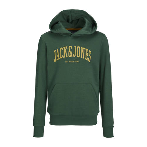JACK & JONES JUNIOR hoodie JJEJOSH met tekst donkergroen Sweater Jongens Katoen Capuchon 