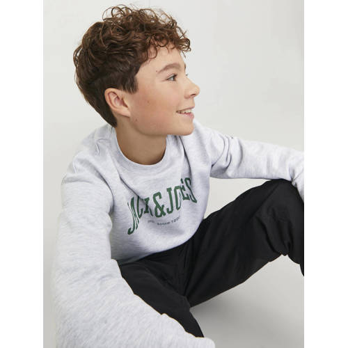 jack & jones JUNIOR sweater JJEJOSH met tekst grijs groen Tekst 116