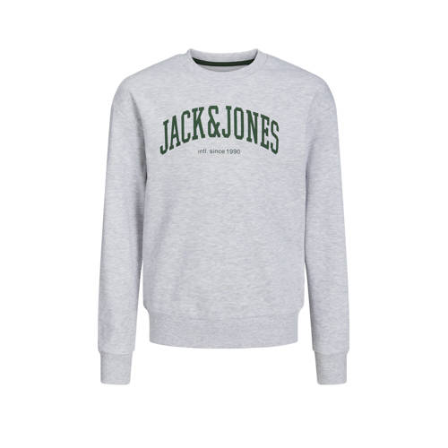 JACK & JONES JUNIOR sweater JJEJOSH met tekst grijs/groen Tekst