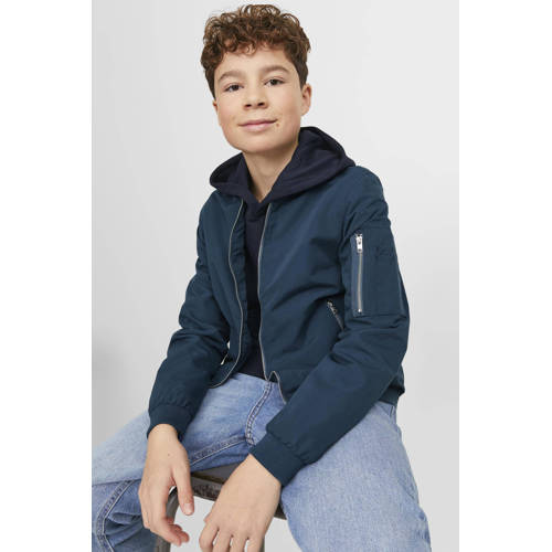 jack & jones JUNIOR bomberjack zomer JJERUSH petrol blauw Jas Jongens Polyester Opstaande kraag 116