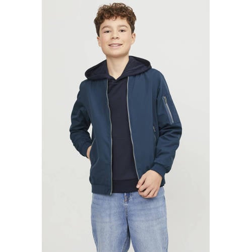 jack & jones JUNIOR bomberjack zomer JJERUSH petrol blauw Jas Jongens Polyester Opstaande kraag 116