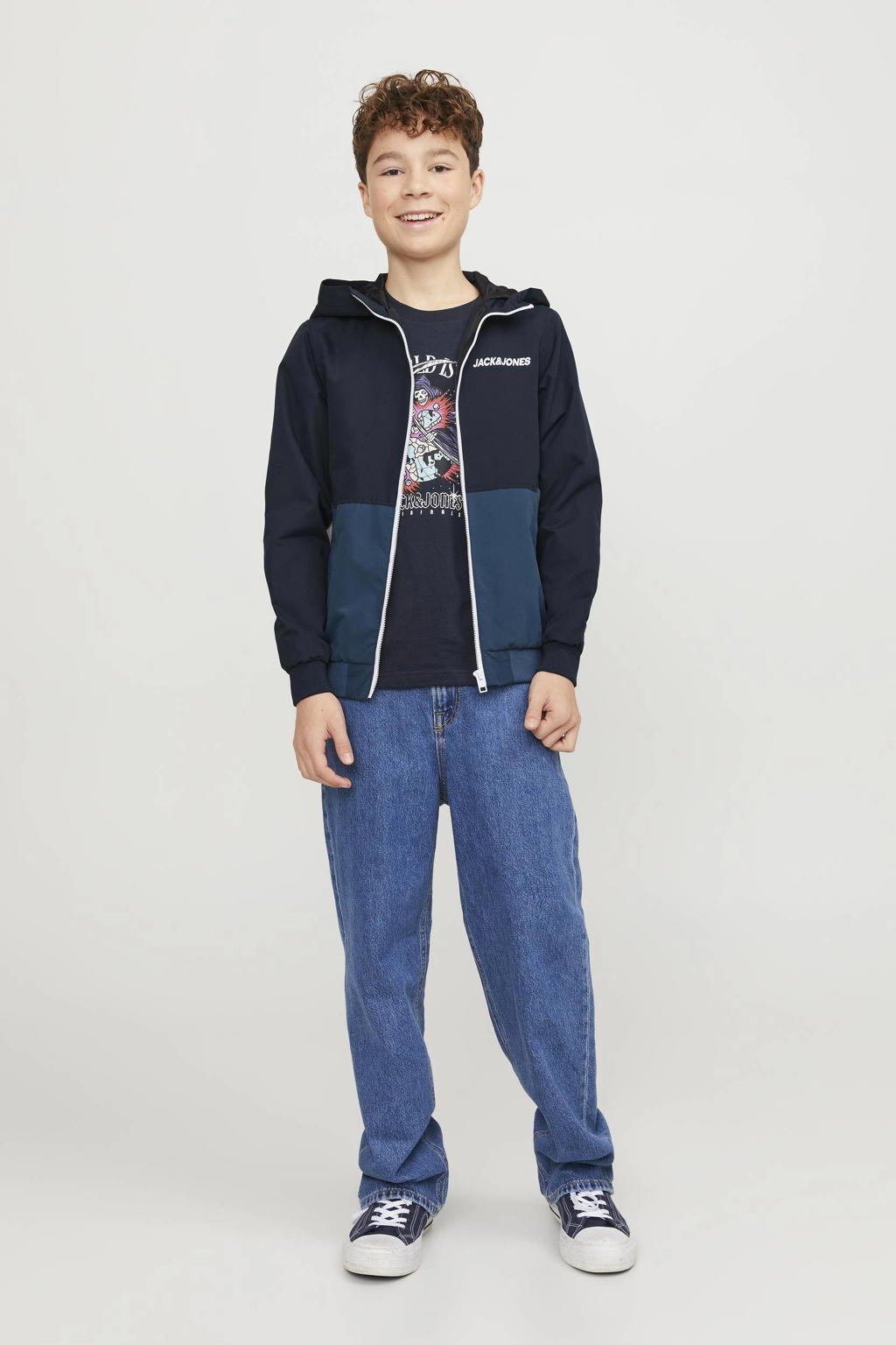 JACK & JONES JUNIOR zomerjas JJERUSH met tekst donkerblauw