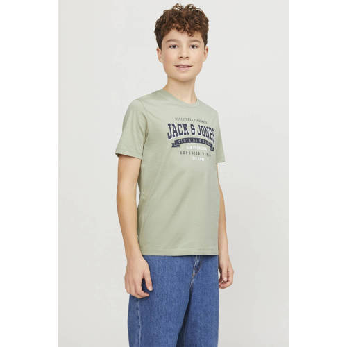 jack & jones JUNIOR T-shirt JJELOGO van biologisch katoen pistache groen 116