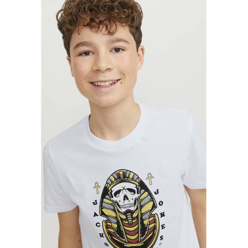 jack & jones JUNIOR T-shirt JORHEAVENS met printopdruk wit Jongens Katoen Ronde hals 140