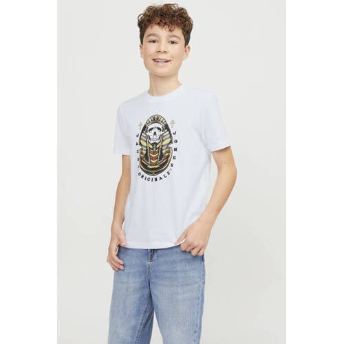 jack & jones JUNIOR T-shirt JORHEAVENS met printopdruk wit Jongens Katoen Ronde hals 140