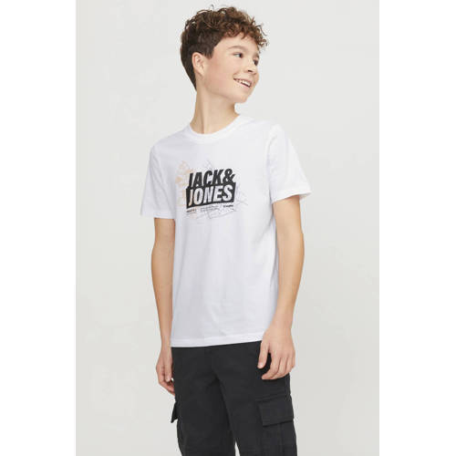 jack & jones JUNIOR T-shirt JCOMAP met printopdruk wit Jongens Katoen Ronde hals 140