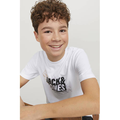 jack & jones JUNIOR T-shirt JCOMAP met printopdruk wit Jongens Katoen Ronde hals 140