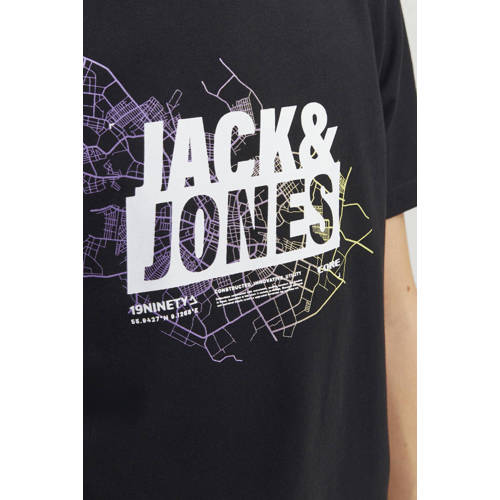 Jack & jones JUNIOR T-shirt JCOMAP met printopdruk zwart Jongens Katoen Ronde hals 176