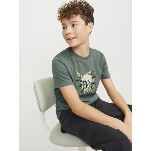 jack & jones JUNIOR T-shirt JORHEAVENS met printopdruk groen Jongens Katoen Ronde hals 140