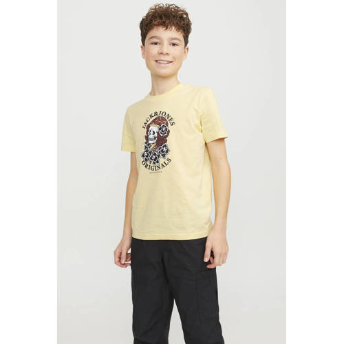jack & jones JUNIOR T-shirt JORHEAVENS met printopdruk geel Jongens Katoen Ronde hals 140