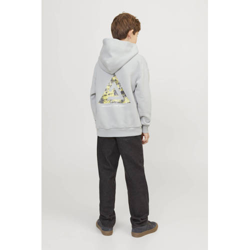 jack & jones JUNIOR hoodie JCOTRIANGLE met backprint grijs geel Sweater 140