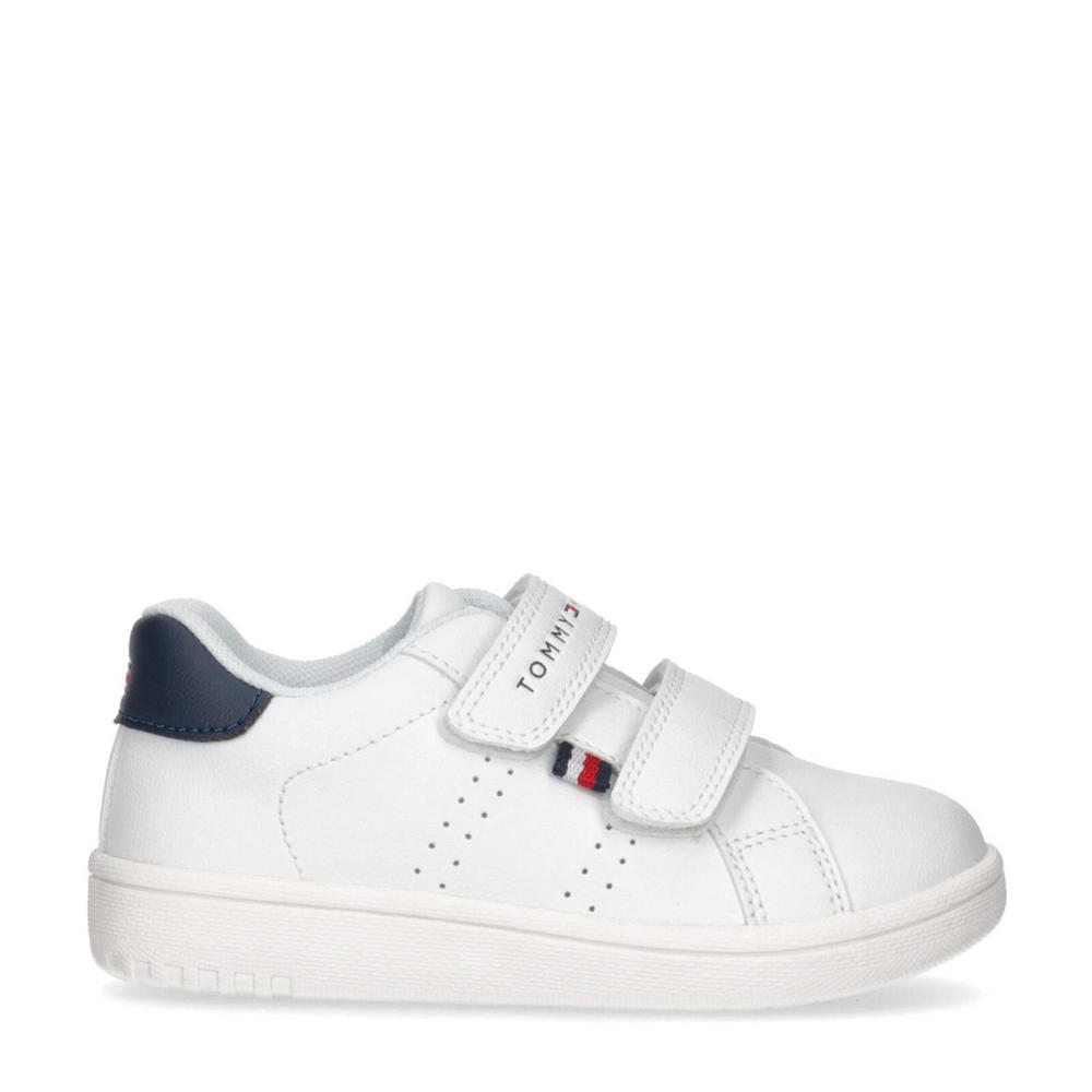 Witte jongens Tommy Hilfiger sneakers van 100% pu met klittenband en logo