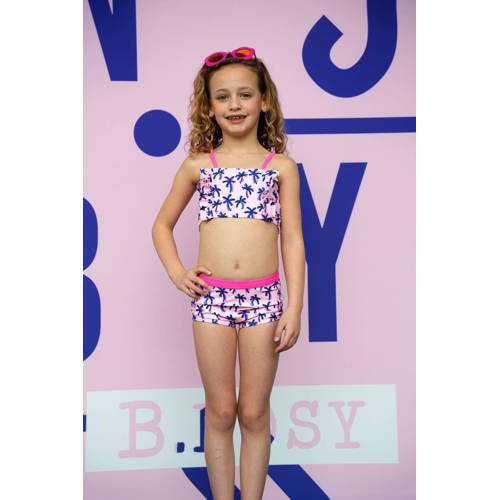 B.Nosy crop bikini met ruches roze Meisjes Gerecycled polyester All over print 122 128